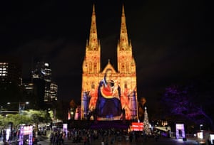 Sydney, Australia: St Mary’s Cathedral is illuminated