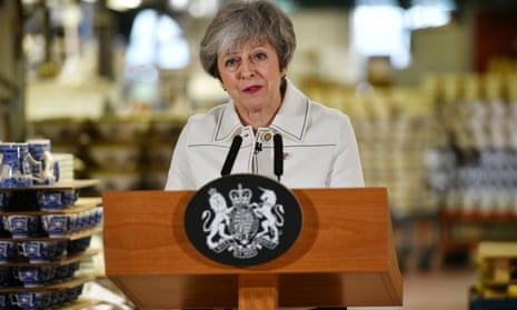 Theresa May giving a speech on Brexit at the Portmeirion factory in Stoke-on-Trent.