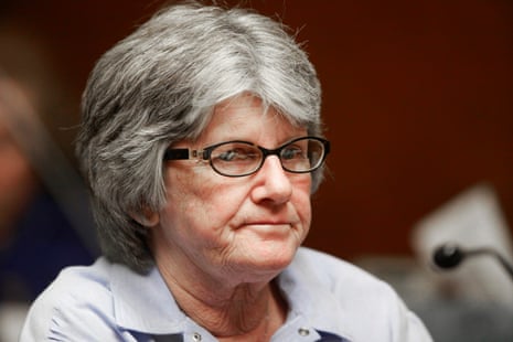Patricia Krenwinkel, with grey hair and glasses, looks aside with a neutral expression