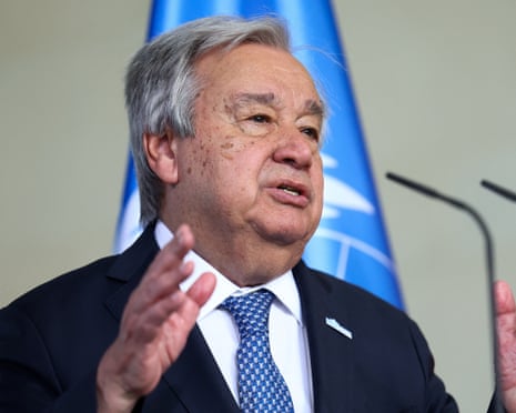 UN chief António Guterres gestures as he speaks