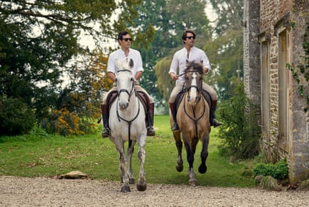 Two men on a horse in last year’s Disney+ adaptation of Rivals