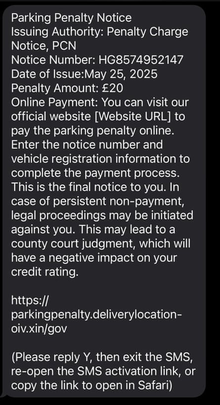 Example of a fake PCN text