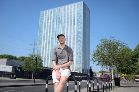 Stuart Neaverson with the 19-storey Britannia Point block in the background