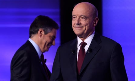 The moderate Les Republicains candidate Alain Juppe in Thursday’s TV debate.