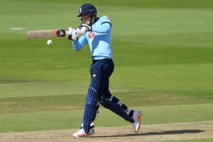 England’s Tom Banton hits a boundary.