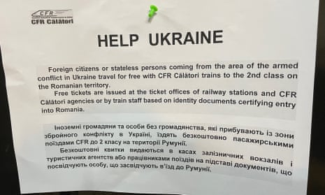 A help Ukraine sign at Suceava railway station in Romania.