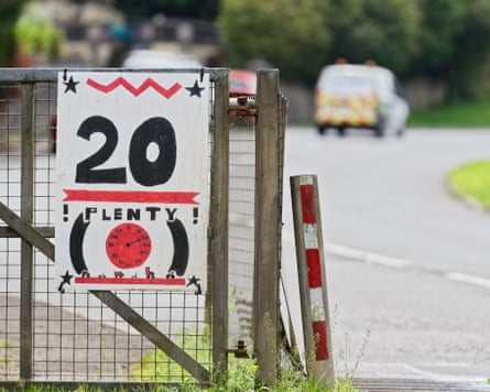 A ‘20’s plenty’ sign in the village of St Bride’s Major, Wales.