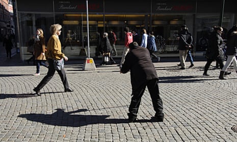A man begging in Malmö, Sweden.