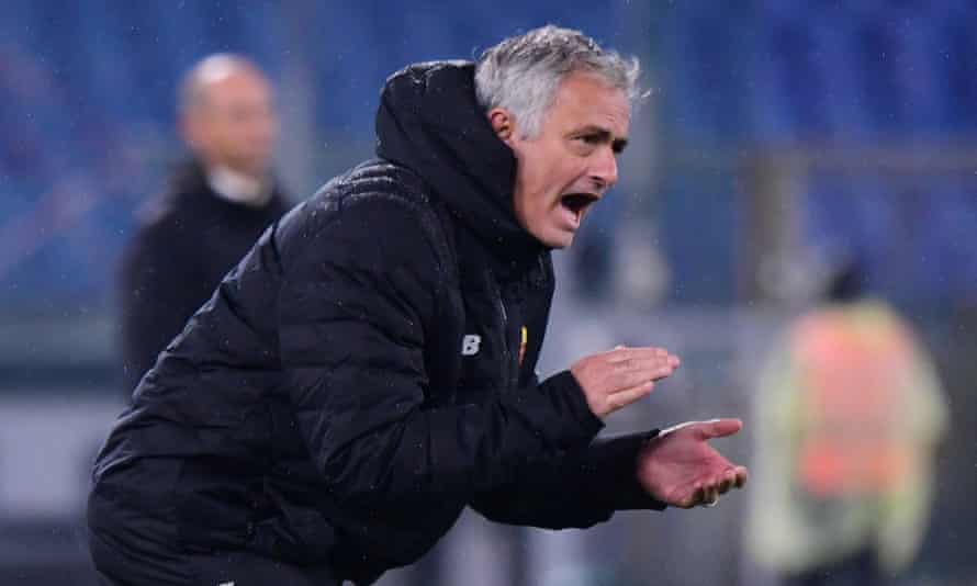José Mourinho gesticulates on the touchline during Roma's match with Zorya Luhansk in November
