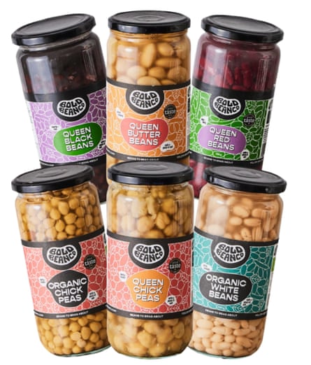 Six tall jars of Bold beans – Queen black beans, butter beans, red beans and chickpeas, along with organic chickpeas and white beans