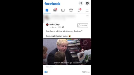 Charlie, 37, comes across a post of Boris Johnson saying 'boobies' as he browses Facebook.