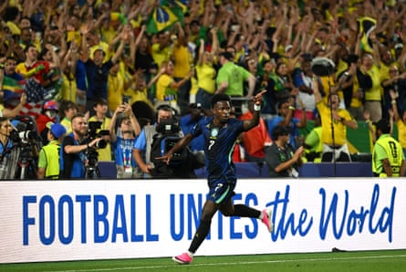 Vinicius Junior celebrates aft scoring against Haiti successful Brazil's 3-0 win