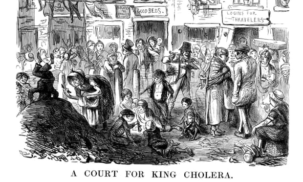 ‘A Court for King Cholera’: A cartoon from Punch magazine in 1852 on a cholera outbreak in London.