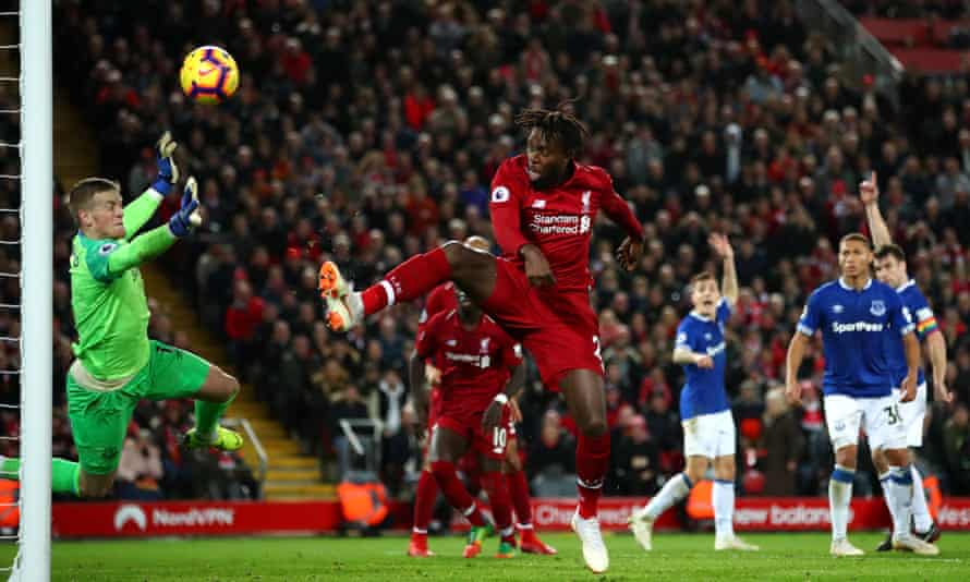Origi pounces on a bizarre error by Jordan Pickford to give Liverpool the latest of late Merseyside derby wins at Anfield in December 2018