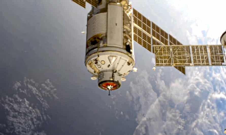The Nauka module approaches the International Space Station for docking on Thursday.