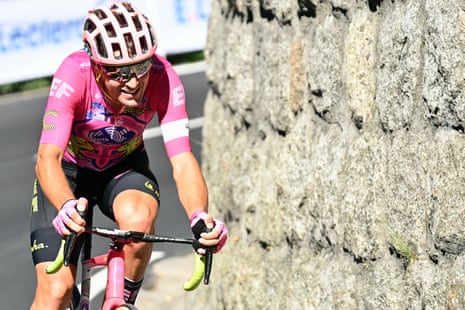 Alberto Bettiol rides alone at the head of the race.