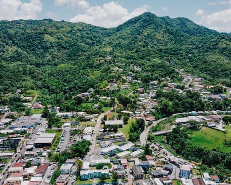 Aerial view of town in valley