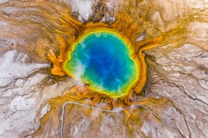 Mirror of the Land, a striking aerial photo of the Grand Prismatic Spring in Yellowstone, the biggest hot spring in the United States and third-biggest in the world