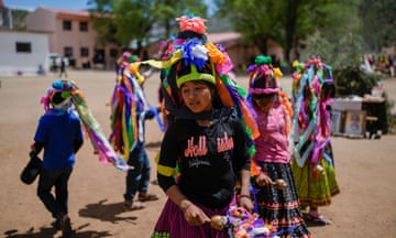 Chihuahua, Mexico Young Indigenous Raramuri dance during a sacred Yumari ceremony to ask for rain and good crops.