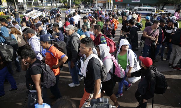 Migrants start their journey to the United States in San Salvador, El Salvador.