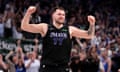Dallas Mavericks guard Luka Dončić celebrates in the second half of Saturday’s Game 6 of Saturday’s Western Conference semi-final game against the Oklahoma City Thunder.