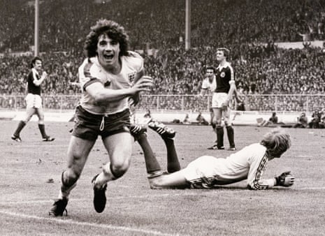 Kevin Keegan, seen here celebrating after scoring for England against Scotland in 1979, has died at the age of 75.