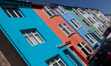 A terrace of brightly painted houses in Brighton