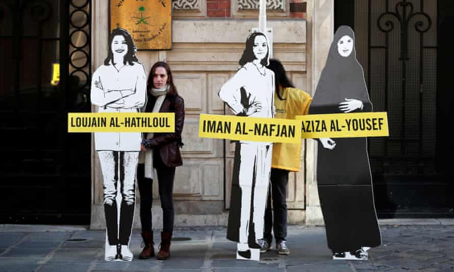 Amnesty International mark International Women’s Day with a protest outside the Saudi embassy in Paris urging the release of jailed women’s rights activists