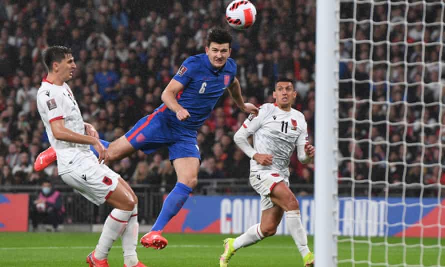 Harry Maguire gets up at the far post to head England into the lead