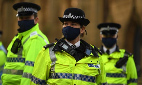 Police wearing face masks