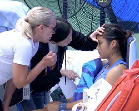 Emma Raducanu receives treatment