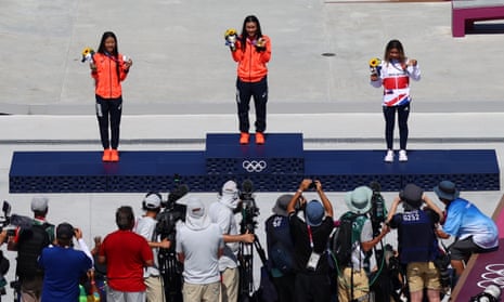 A combined age of 44 on the Olympic skateboarding podium.