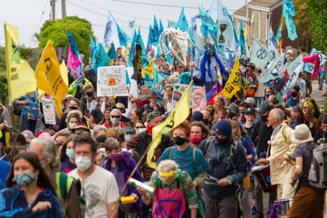 Extinction Rebellion activists taking part in the “Sound The Alarm” march during the G7 summit in Cornwall today.