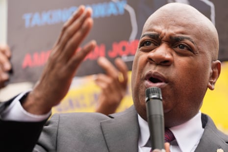 Mayor Ras Baraka speaks to supporters and media after a court appearance in Newark.