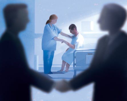 Blurry image of a nurse and a patient in a hospital