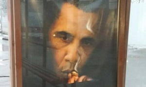 The Obama smoking advert that appeared on Moscow bus shelters.