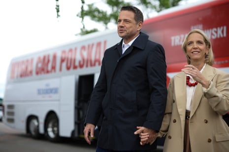 Rafał Trzaskowski, Civic Coalition presidential candidate, during a visit to the Weglewski farm in Buczek yesterday.
