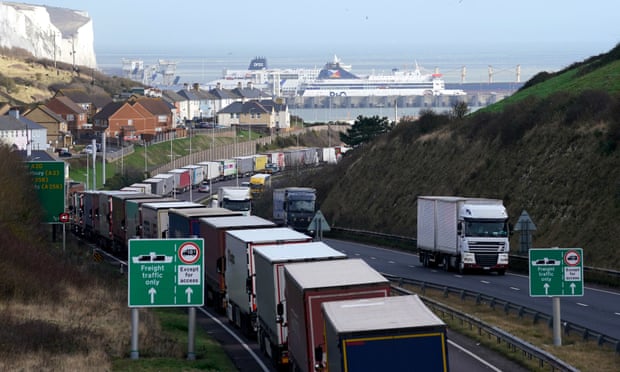 Lorries queues at Dover.