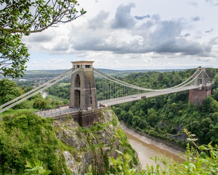 view over Clifton Suspension Bridge and the river deep below on a cloudy day