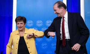The IMF managing director, Kristalina Georgieva, and World Bank president, David Malpass, at a joint press briefing in Washington