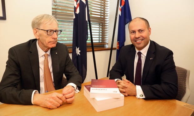 Banking royal commissioner Kenneth Hayne with treasurer Josh Frydenberg in 2019