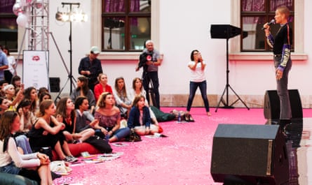 Adwoa Aboah speaking at a Gurls Talk event in Warsaw