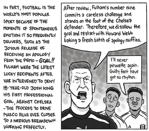 David Squires on ... after review, this week’s cartoon is a VAR special, panel 1