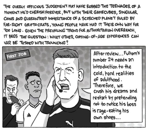 David Squires on ... after review, this week’s cartoon is a VAR special, panel 2