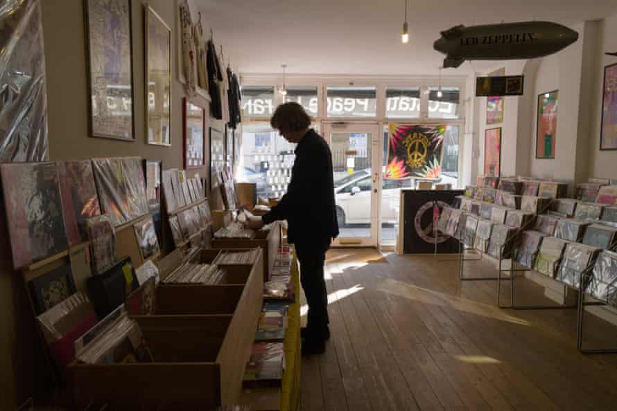 Thurston searches for gems in his Stoke Newington pop-up record store, Ecstatic Peace Library.