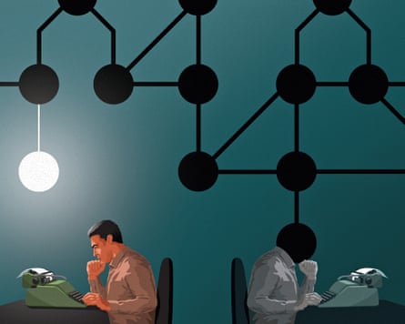 Illustration of someone sitting at a typewriter