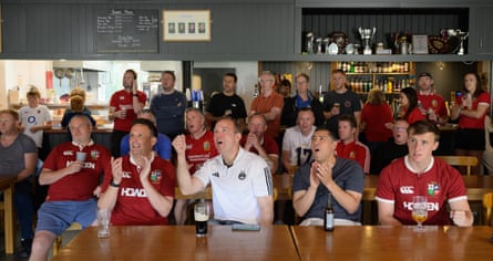 The bar is full despite the early hour at Harpenden Rugby Club as they watch the final test of the Lions’ tour of Australia.