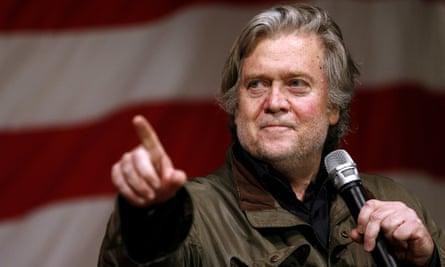 Steve Bannon speaks at a rally for Roy Moore in Fairhope, Alabama in December.