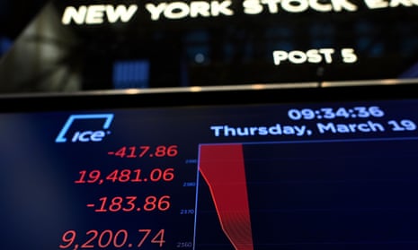 Wall Street stocks fell again early Thursday as central banks unveiled new stimulus measures and US jobless claims showed an initial hit from the slowdown generated by the coronavirus outbreak.