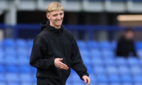 Former Everton winger Anthony Gordon walks on the pitch before the match.